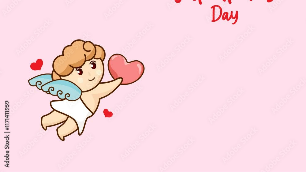 Happy Valentine's day background animation. Cupid with holding a big heart. animated stock video, cartoon style Happy Valentine's day background animation. Cupid with holding a big heart. animated stock video, cartoon style