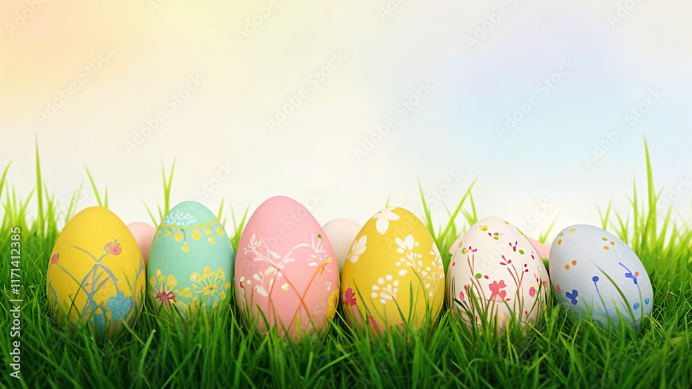 a row of colorful easter eggs a row of colorful easter eggs