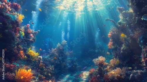 Wallpaper Mural deep blue underwater with sun beams background Torontodigital.ca