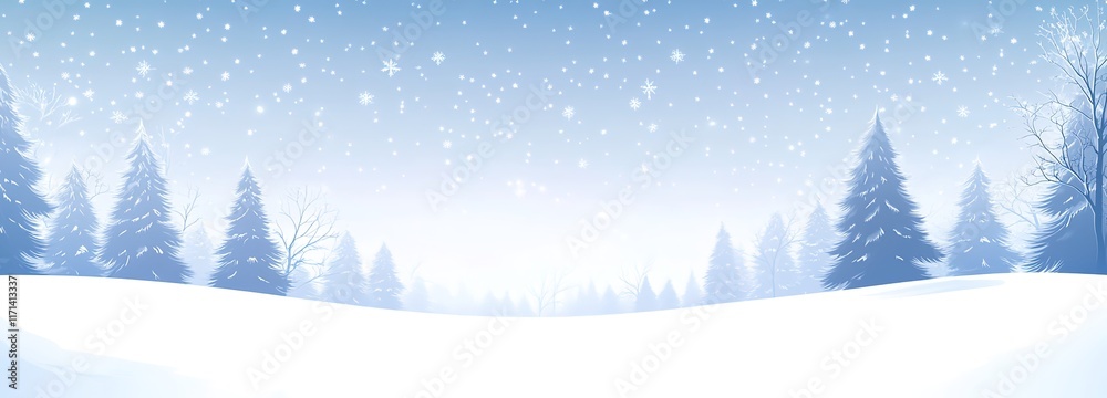 A serene winter landscape with snow-covered trees, falling stars in the sky, and a panoramic view of a snowy forest. A serene winter landscape with snow-covered trees, falling stars in the sky, and a panoramic view of a snowy forest.