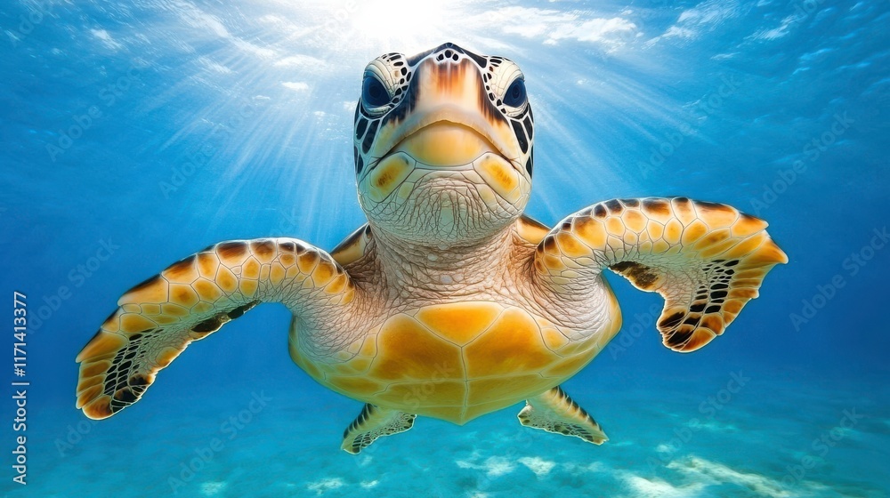 Obraz premium Close-Up Sea Turtle in Natural Light Underwater