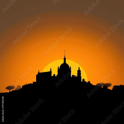 Silhouette of a lone tree against a city skyline blending nature with urban life in a serene minimalist landscape skyline silhouette 