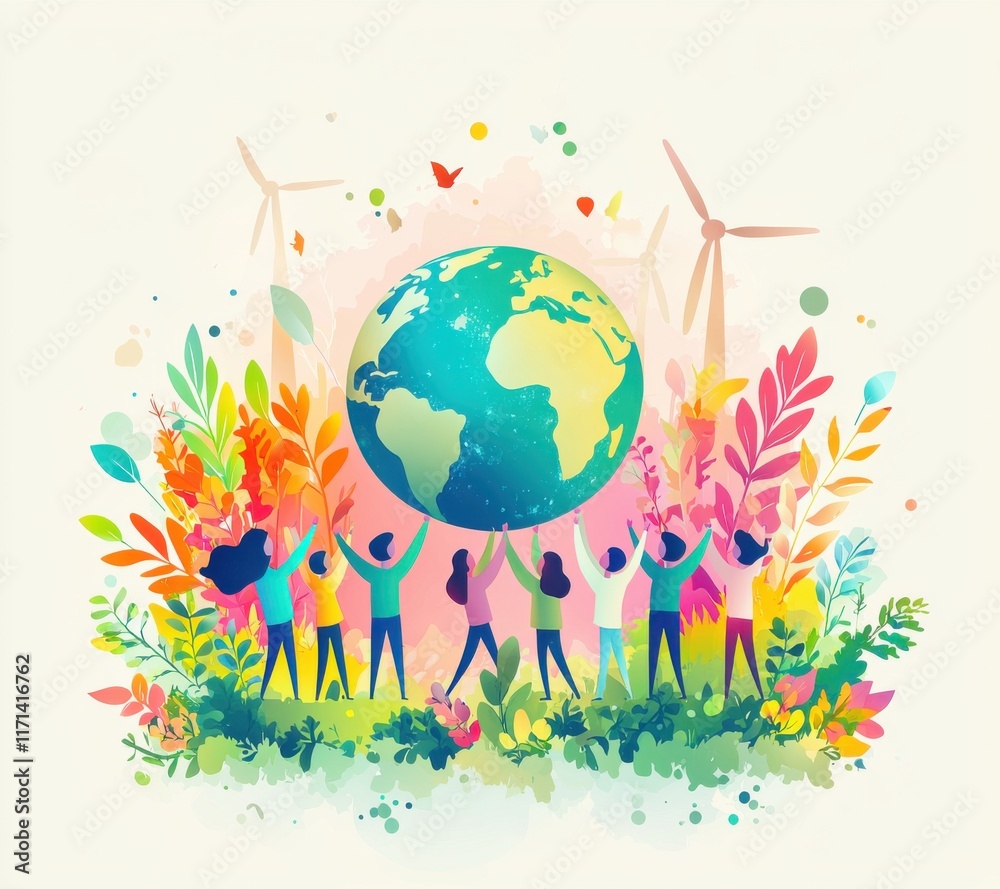 Naklejka premium Illustration of teamwork to care for the planet Earth