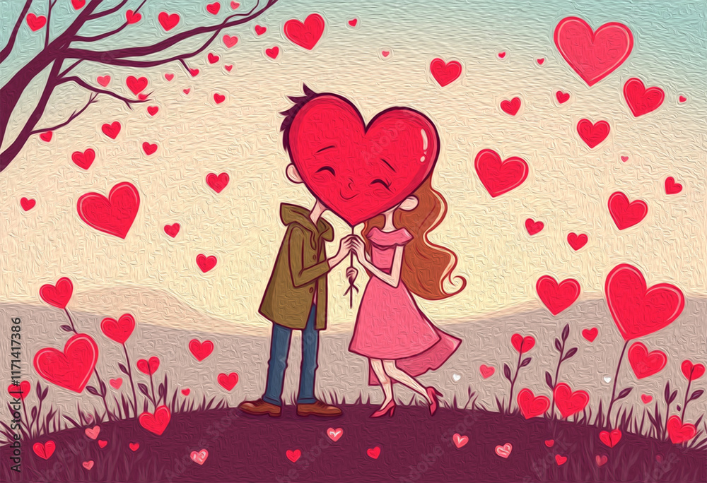 Valentine's Day card design. Illustration with oil paint. Pattern for printing on wall decorations, covers, wallpapers Valentine's Day card design. Illustration with oil paint. Pattern for printing on wall decorations, covers, wallpapers