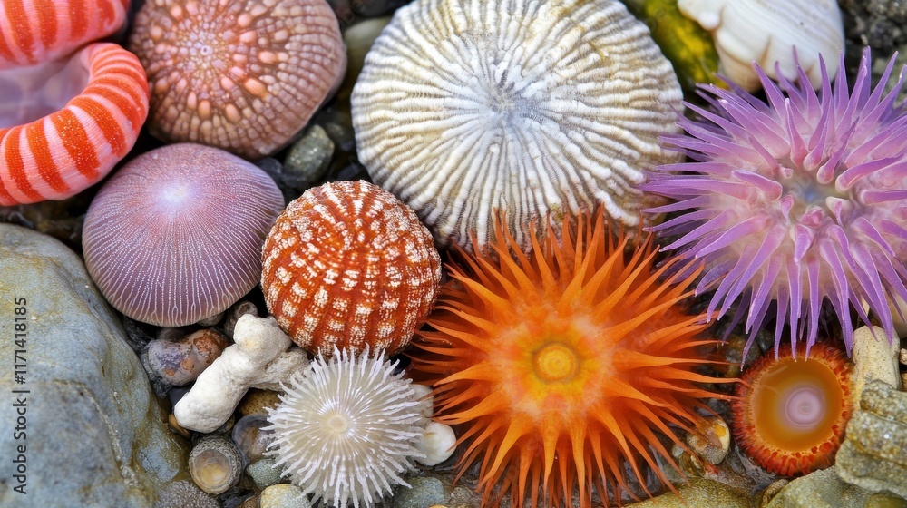 Fototapeta premium Colorful Marine Life in Tide Pools with Soft Focus