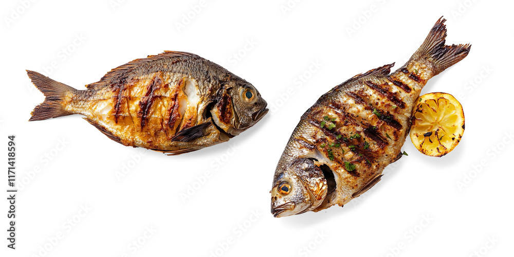 Grilled Fish with Charred Grill Marks on a Transparent Background Grilled Fish with Charred Grill Marks on a Transparent Background