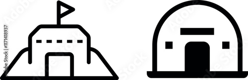 "Bunker Vector Icon Set – Shelter, Defense, and Protection Symbols"