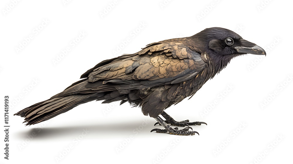 Obraz premium A Close-Up of a Juvenile Raven Against a White Background