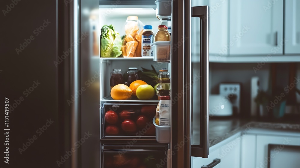 Well-Stocked Refrigerator: A Glimpse into a Healthy Kitchen Well-Stocked Refrigerator: A Glimpse into a Healthy Kitchen
