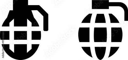 "Grenade Vector Icon Set – Explosive Device and Military Symbols"