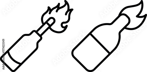 "Molotov Cocktail Vector Icon Set – Firebomb and Weapon Symbols"