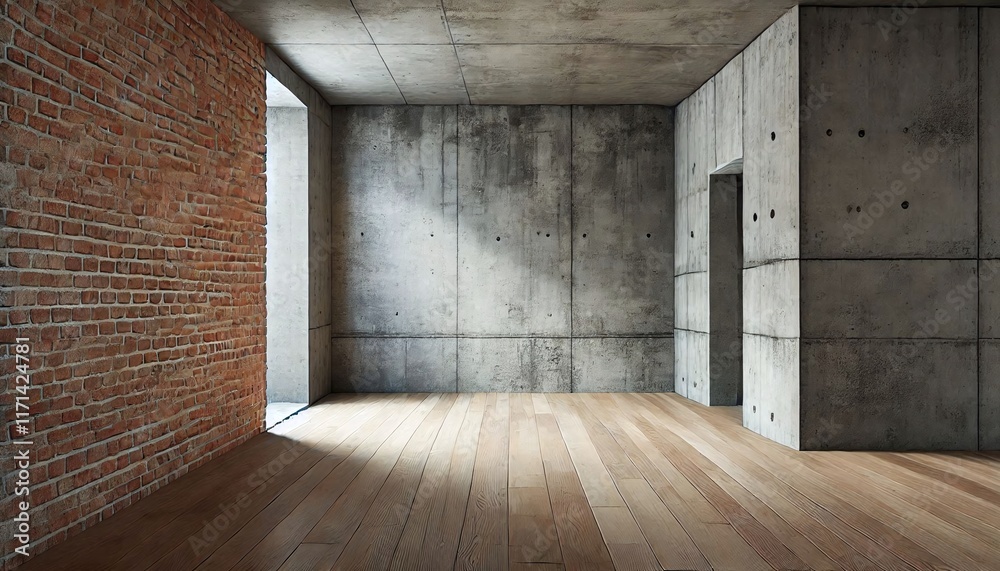 A simple name for the image could be: Empty wooden room with floor wall door and window in vintage style A simple name for the image could be: Empty wooden room with floor wall door and window in vintage style