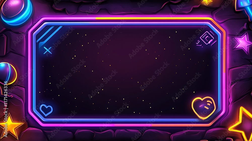 Obraz premium Neon Frame Glowing Design Retro Game Background