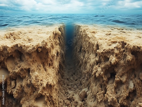 Oceanic Abyss: A Dramatic Underwater Sand Chasm photo