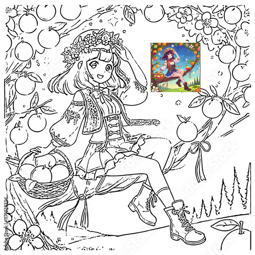 Anime Style Coloring Page for Kids – Jewish Holiday Tu Bishvat Tree of Life