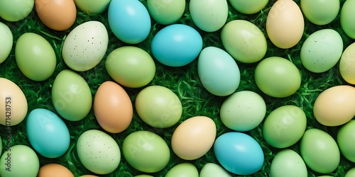 Green Seamless Easter Background Pattern with Easter Eggs photo