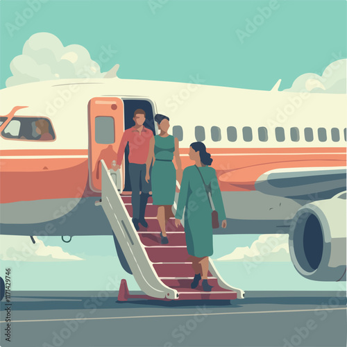People entering Illustration vector design, Plane vector design