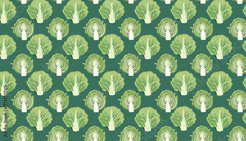 Seamless pattern with green cabbage. Vector illustration. Vegetable background.