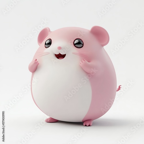 Adorable Pink Hamster 3d Render Cute Cartoon Character photo