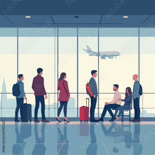 People waiting in airport vector design, Plane Illustration vector design