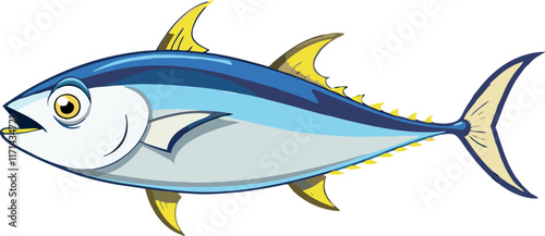 Cartoon yellowfin tuna swimming in the ocean depths