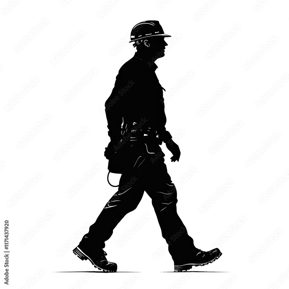 Silhouette of a Construction Worker Walking Silhouette of a Construction Worker Walking
