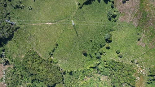 Obraz na plátně Transmission line or high voltage Powerline seem from drone