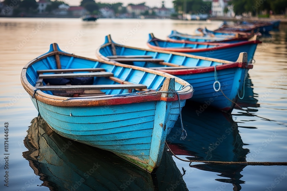 Serene boat gliding gracefully on tranquil waters, embraced by a peaceful natural landscape. Serene boat gliding gracefully on tranquil waters, embraced by a peaceful natural landscape.