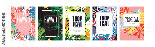 Summer Bright Tropical Cover and Poster Design Vector Set