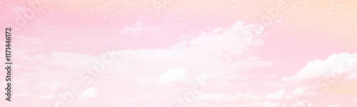 Sugar cotton pink clouds vector design background. Glamour fairytale backdrop. Plane sky view with stars and sunset. Watercolor style texture. Delicate card. Elegant decoration. Fantasy pastel color
