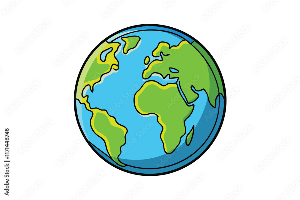 Cartoon Earth globe illustration featuring continents in vibrant green and blue, isolated on a white background, perfect for educational use Cartoon Earth globe illustration featuring continents in vibrant green and blue, isolated on a white background, perfect for educational use