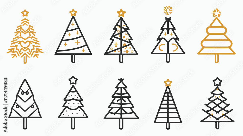 Christmas Tree Outline Icons Vector Illustration Christmas Tree Outline Icons Vector Illustration