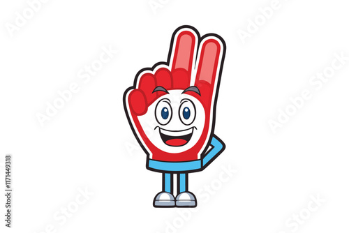 Illustrated foam finger mascot in vibrant colors, showing enthusiasm and positivity, perfect for sports and fan related themes