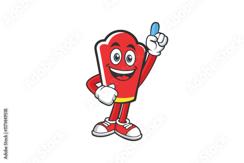 Cheerful foam finger character design, featuring bright colors and dynamic expression, ideal for sports or celebration concepts