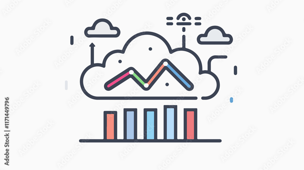 Fototapeta premium Cloud Analytics Outline Icon Vector Illustration