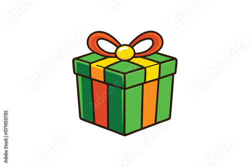 Vibrant wrapped present with decorative ribbon and bow, symbolizing surprises, holidays, and celebrations in a minimalist illustration style