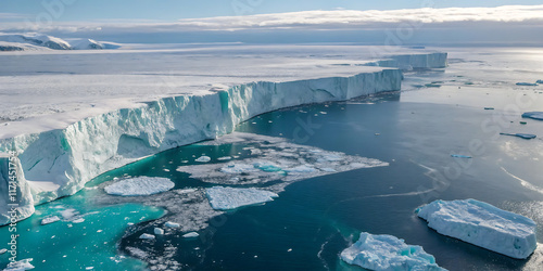 Dramatic aerial view of glacier melting into ocean highlighting climate change impact.