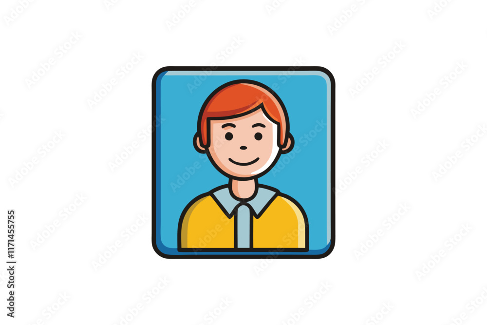 Smiling cartoon boy icon with bright colors and minimalistic details, ideal for profile pictures, apps, and educational purposes Smiling cartoon boy icon with bright colors and minimalistic details, ideal for profile pictures, apps, and educational purposes