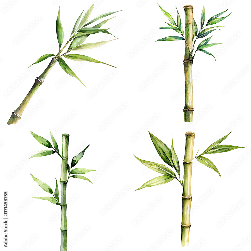 Fototapeta premium Bamboo growth stages natural habitat botanical illustration tranquil environment aesthetic viewpoint nature's versatility