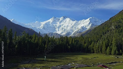 Fixed View of Nanga Parbat Mountain from Popular Fairy Meadows Tourist Attraction in Pakistan photo