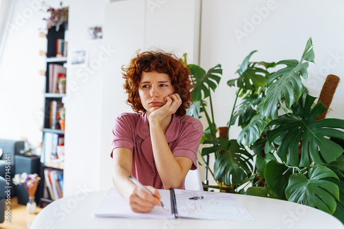 Fotografía homeschooling, woman writing notes in notebook