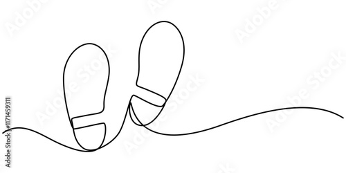 Footprints caused by executive shoes Travel concept. vector illustration, Footprints caused vector continuouse one line drawing, Footprints Black Stroke Linear Icon, Foot Print Drawing.