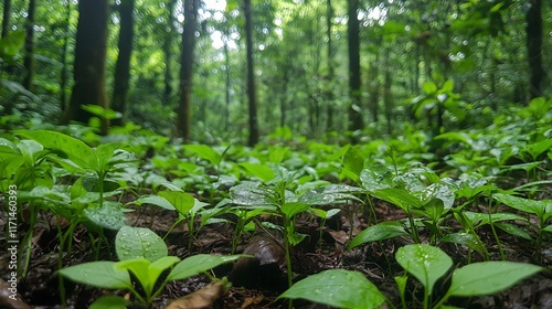 Lush Forest Floor with Fertile Vegetation,Natural Concept