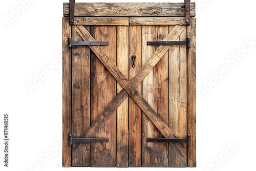 Old wooden door isolated on white background with clipping path. photo