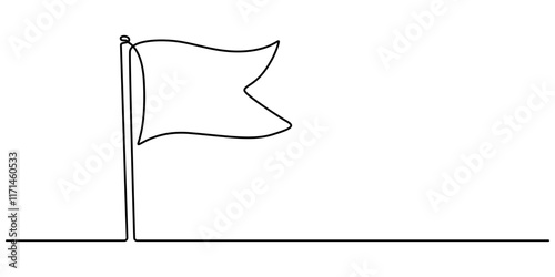 Flag one line icon and one line drawing background. Modern illustration. Black flag icon, Continuous one line empty, white flag drawing. Flag Vector illustration, Single Line Drawing of a Flag pro. 