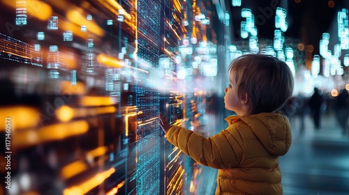 Child Exploring a Virtual Futuristic World photo