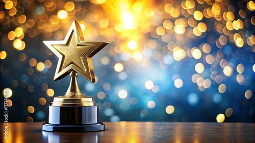 Golden Star Award Bokeh Background, Achievement Concept