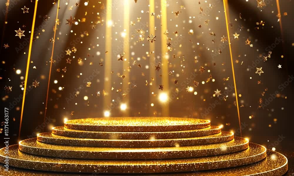 Gold stage, starlit, award ceremony backdrop