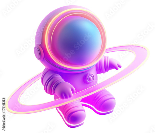 PNG A vibrant, stylized astronaut figure surrounded by a glowing ring, embodying a playful and futuristic design.