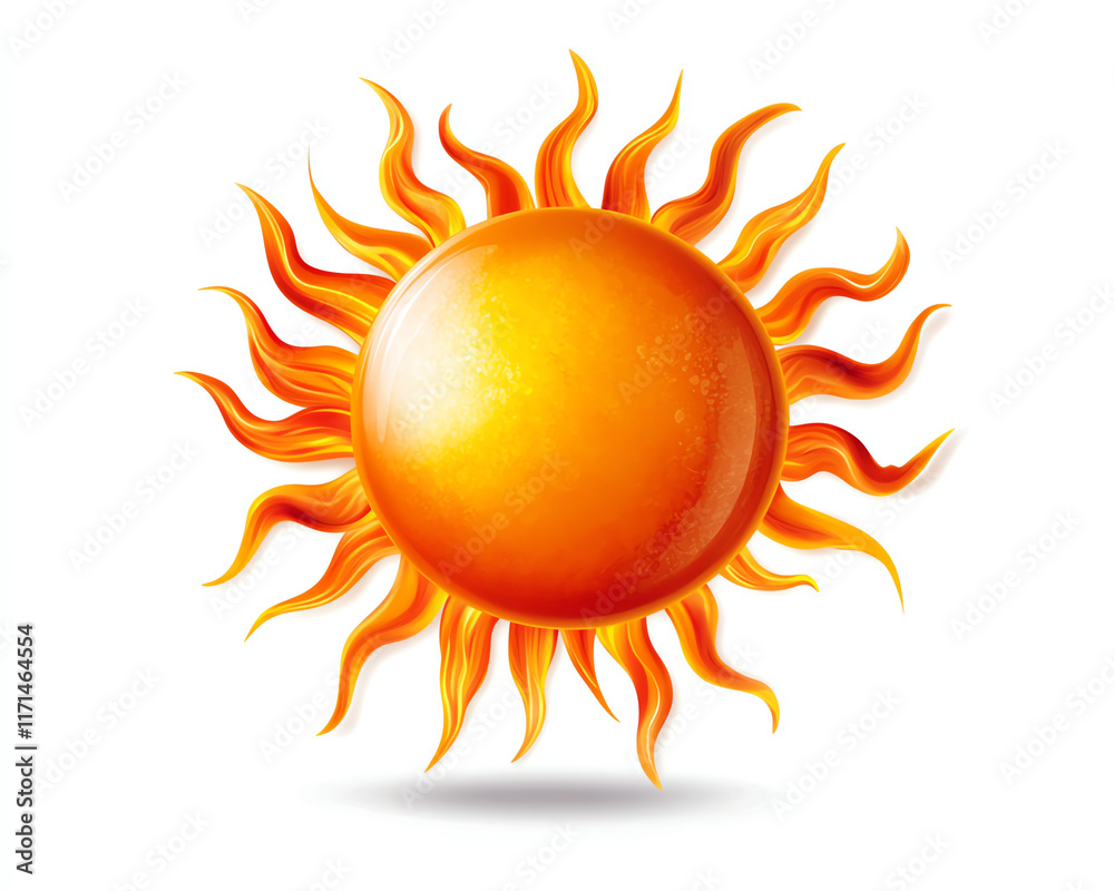 Naklejka premium Vibrant sun illustration with rays, designed for a bright and cheerful aesthetic.